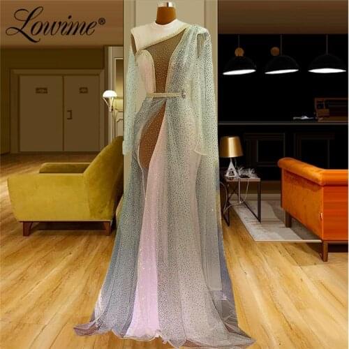Haute Couture Illusion Evening Dress Dubai Arabic Celebrity Dresses Long Sleeves Pearl Beaded Long Prom Dress Mermaid Party Gown