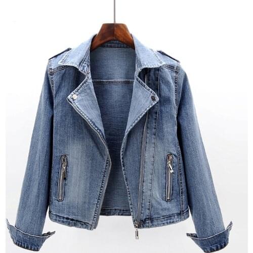 Elasticity Blue Denim Jacket Coat Women Chaquetas Mujer Korean Suit Collar Outerwear Moto & Bike Slim Short Jeans Jacket Female