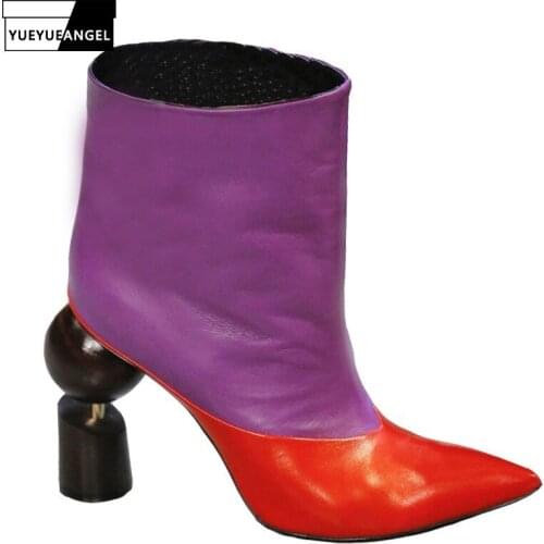 Womens Runway Shoes Sexy Pointed Street Style Strange High Heel Ankle Boots Larger Size Autumn Winter Gold Slip On Chelsea Boots