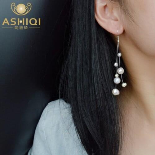 ASHIQI Authentic Natural Baroque Freshwater Pearl earring 925 sterling silver Tassels Drop Earrings for Women Gift