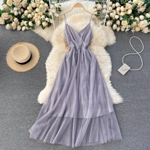 SINGREINY Women Sexy Strap Dress V Neck Backless Sleeveless A-line Mesh Dresses Summer Off Shoulder Beach Holiday Midi Dress