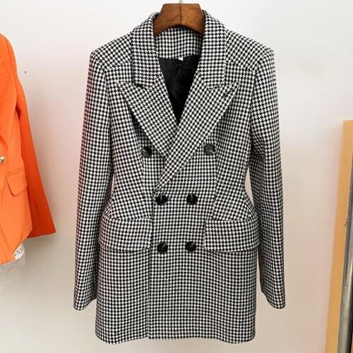 2021 Autumn chic OL elegant double-breasted tweed coat hight quality plaid wool jackets for women B848