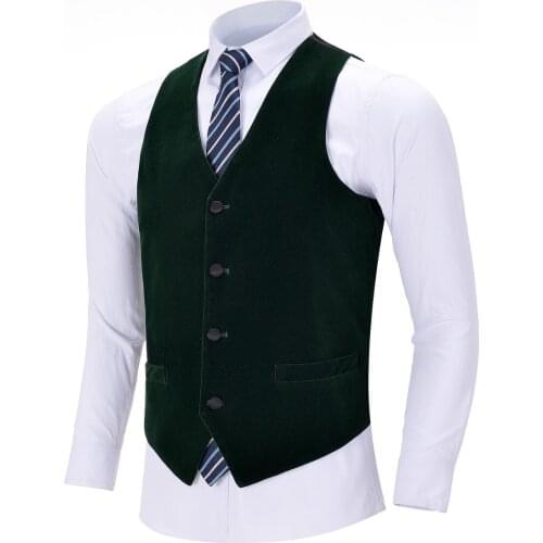Mens Business Army Green Vest Velvet Wool Single-breasted Cotton Suit Vest Waistcoat For Wedding Formal Vest Groomsmen