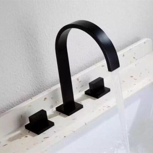 Crystal Handle Golden 3 Hole Basin Faucet Matte Black Split Waterfall Faucet Solid Brass 3 piece Set Basin Faucet Bathtub faucet