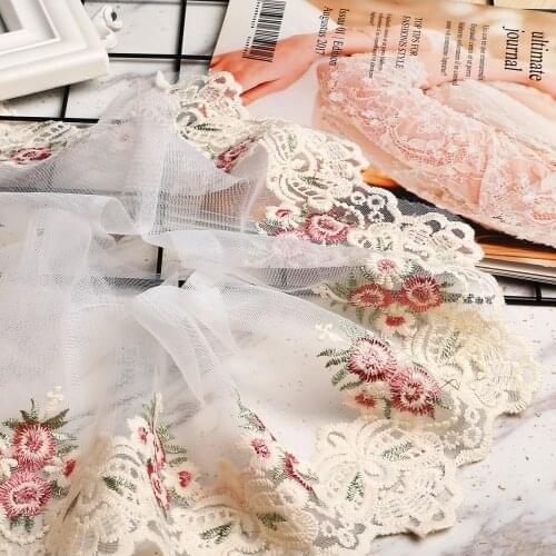 1yard 17cm Mesh Lace Edge Trim Ribbon Embroidered Flower Applique Sewing Craft Accessories for Wedding Dress Clothes Decor