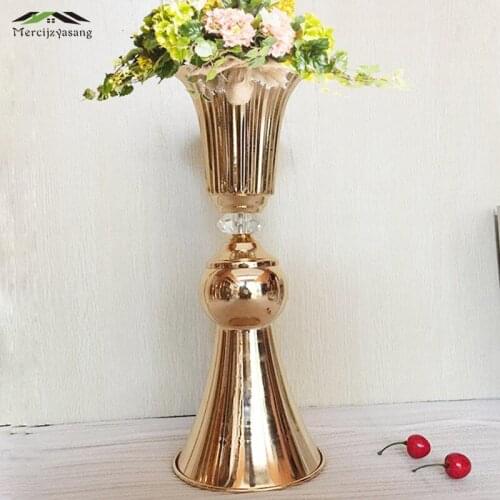 10Pcs/Lot Flower Vases Floor Metal Vase Plant Floral Holder Flower Pot Road Gold Lead for Home/Wedding Corridor Decoration G186