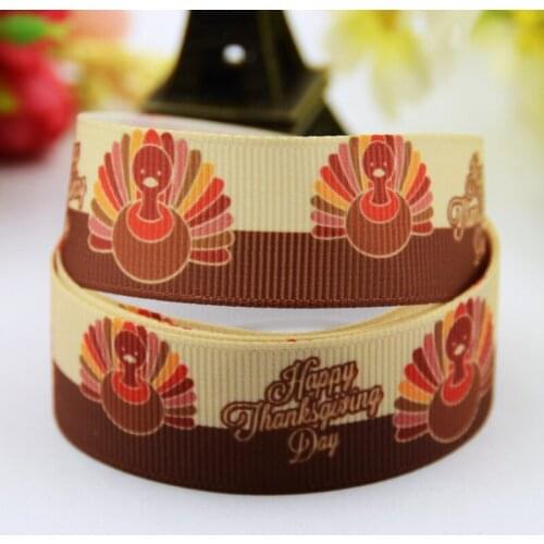 22mm 25mm 38mm 75mm quirky turkey lurkey Thanksgiving Cartoon Printed grosgrain ribbon party decoration 10 Yards X-00540