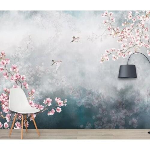 3D hand-painted peach blossom and plum blossom background wall decoration wallpaper murals