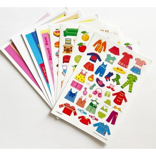 4Pcs Shopping Stickers Learning Chinese Toy Go to the Clothing/Home /Fruit/Dessert Shop for Kids/Children