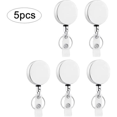 5PCS ID Card Holder Hanging Buckle 4CM Metal Wire Rope Retractable Badge Holder Belt Clip Key Ring For Name Card Keychain
