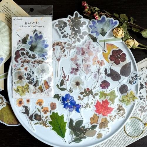 60pcs Vintage Plant Stickers Deco Journaling Stationery Washi Paper Retro Material Flowers Leaves Plants Deco Stickers