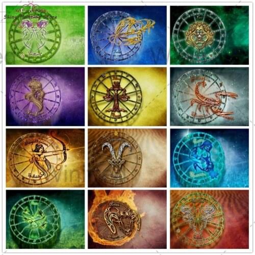 Twelve Constellations Diamond Painting 5D Full Diamond Embroidery Cross Stitch DIY Abstract Colorful NatalHoroscope Mosaic Home