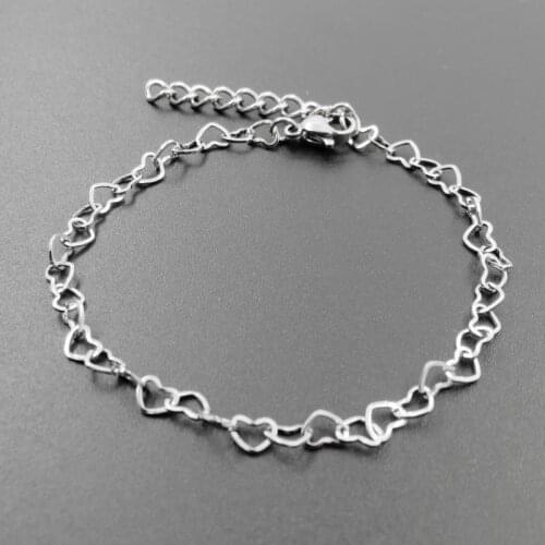 4mm 15/16/17/18cm+3cm Women Chain Bracelet 316L Stainless Steel Heart Bracelet Male Jewelry