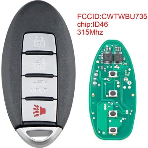 315MHz 4 Button Key Fob Keyless Entry Car Remote Key ID46 Chip CWTWBU735 for 2007 2008 2009 2010 2011 2012 Nissan Maxima Sentra