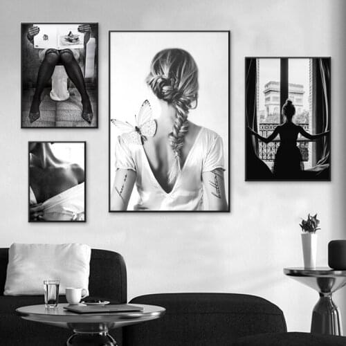 Black and White Sexy Girl Posters Fashion Woman Canvas Painting Nordic Wall Art Pictures Modern Living Room Home Decor Prints