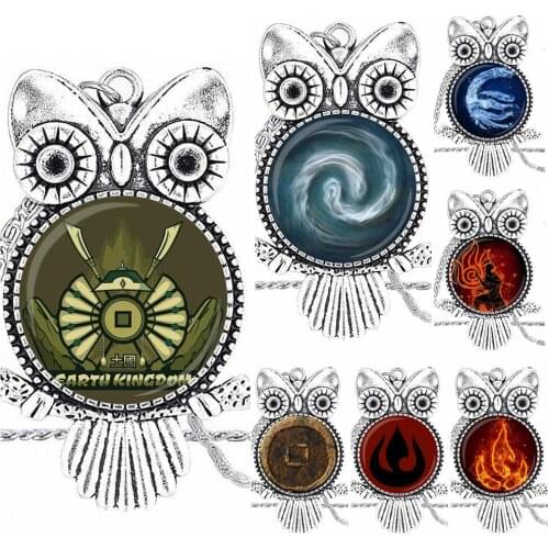 EJ Glaze Glass Cabochon Pendant Necklace Owl Fashion Necklace For Women Party Airbender Fire Nation Emblem Aang Korra Zuko