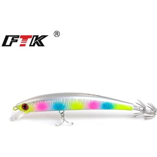 1pc FTK Minnow Wobblers Fishing Lure 120mm/23g Jigging Squid Hook 3D Eyes Wood Shrimp Sea Bass Hard Artificial Bait