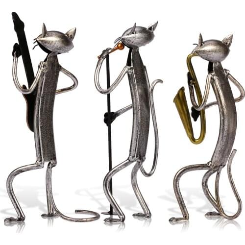 TOOARTS Metal Sculpture A Playing Guitar Cat Home Furnishing Articles Handicrafts