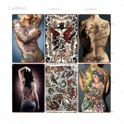 Tattoo Girl Metal Plaques Vintage Tin Sign Retro Art Poster Iron Painting Home Decor Tattoo Shop Bar Pub Cafe Club Wall Sticker