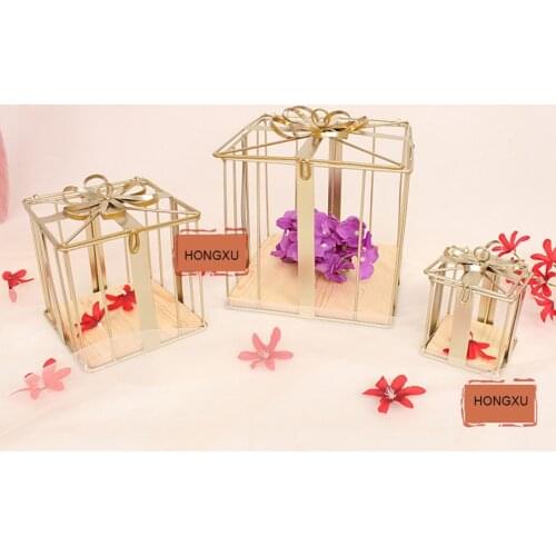 3pcs Set Creative Bird Cage Wrought Iron Decorative Wedding Supplies Dessert Display Stand Gift Box Pre-function Area Decoratio