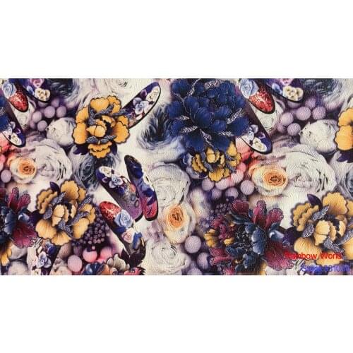 Factory wholesale flower pattern printed Faux PU Leather fabric for DIY sewing sofa table shoes bags bed material(1 yard)