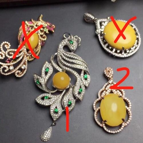 Fine jewelry Real 925 Sterling silver s925 solid silver 100% Natural Yellow Amber beeswax unisex Pendant Necklace