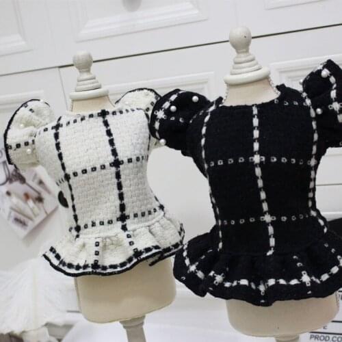 Pet Dog Dress Winter Handmade Puppy Thicken Woollen Fabric Outwear Inlay Pearl Bead Flare Sleeve Clothes For Small Dogs Poodle