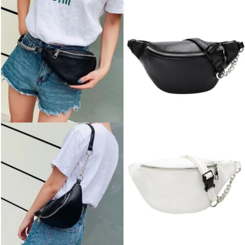 2019 Womens Waist Bag Fanny Pack Solid PU Bag Belt Purse Chains Female Fashion Zipper Small Purse Phone Key Pouch Chest Bag