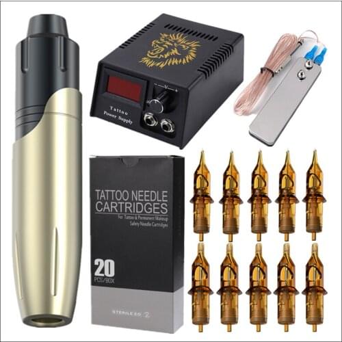 Professional Machine Tattoo Kit Rotary Tattoo Pen Machine Set with 20pcs Needle Pedal for Eyebrow Permanent Makeup Tattoo Artist