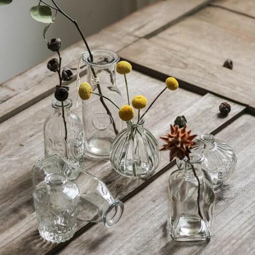 Transparent Glass Bottle Small Mouth Mini Vintage Vase Living Room Flower Arrangement Dried Flower Ornaments Home Decoration