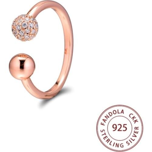 Rose Polished & Pave Bead Open Ring femme 925 Sterling Silver Wedding Rings for Women Original Fashion Jewelry anillos
