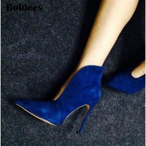 Sexy Deep V Ankle Boots Women Suede Leather Pointed Toe Thin High Heel Shoes Woman Fashion Suede Short Boots 2018