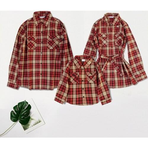 Family Blouse Shirt Red Plaid Mother Daughter Clothes Long Sleeve Shirts Dress Mommy and Me Clothes Dad and Son Matching Clothes
