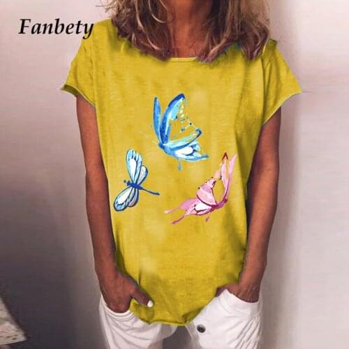 Spring Summer Casual Short Sleeve T Shirt Fashion Lady Butterfly Print O Neck Tee Shirt Women Loose Pullover Tops Streetwear 3XL
