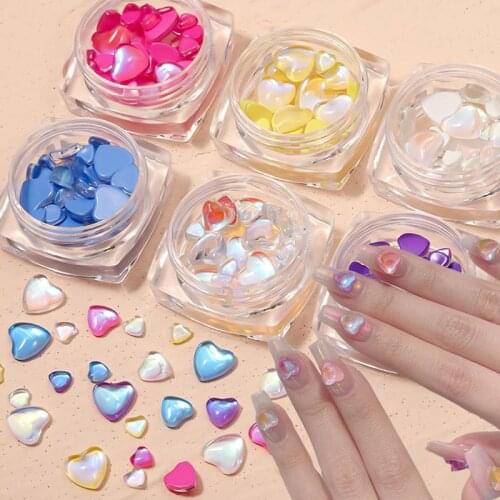 Multicolor Heart-shaped Aurora Translucent Red Blue Yellow Pink Crystal Rhinestone Nail art Decorations DIY Nails Accessories