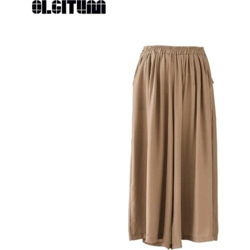 Loose Wide Leg Pants High Waist Womens Calf-length Pants Summer Simple Style New Thin Girls Pants with Pockets PT147