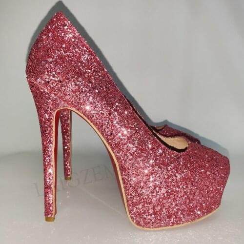 BERZIMER Women Heels Glitter High Heels Platform Pumps Party Club Zapatos Sandals Sequined Shoes Woman Large Size 38 39 43 44 52