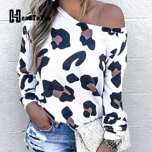 Leopard Print Sexy Fashion Tops Women Long Sleeve Round Neck Loose T Shirt Women