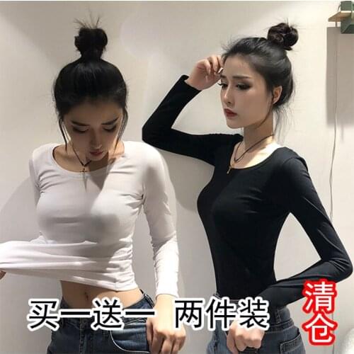 Woman Tshirts Womens Autumn and Winter Black Long-Sleeved T-shirt Top Autumn Clothes Tops Mujer Camisetas