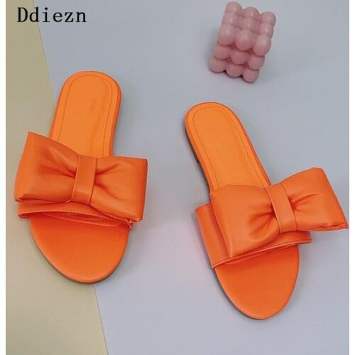 Slippers Women Sandals 2021 New Flip Flop Summer Shoe Casual Flip flops Butterfly-knot Round Toe Slides Female Shoes Flat Slides