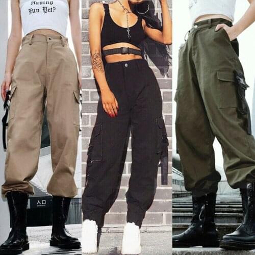 Women Casual High Waist Army Loose Sports Long Pants Hip Hop Dance Military Combat Camouflage Jogging Hiking Jeans Trousers New