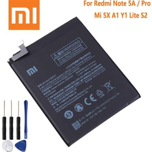 100% Original Phone Battery For Redmi Note 5A Prime S2 Battery Xiaomi Mi 5X A1 Mi5X BN31 Replacement Bateria 5A Pro Y1 MiA1 S2