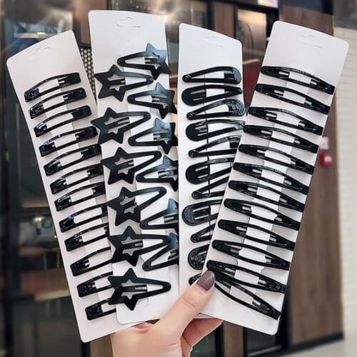 12PCS/Set Children Snap Hair Clips Barrettes Girls Cute Simple black Sweet Headdress Waterdrop Clips Kid Hair Accessories