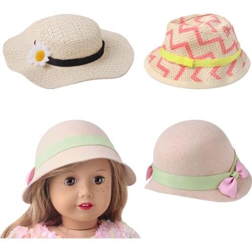 18 Inch American Doll Girls Summer Sun Hat Straw Hat Debutante Bow Born Baby Toys Accessories Fit 43 Cm Boy Dolls Gift Q97