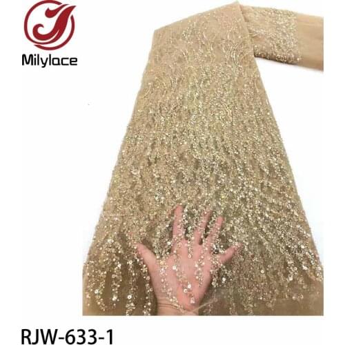 2021 Luxury Handmade Embroidery Sequence Beaded Lace High Quality Africa French Tulle Sequins Lace Fabric for Party RJW-633