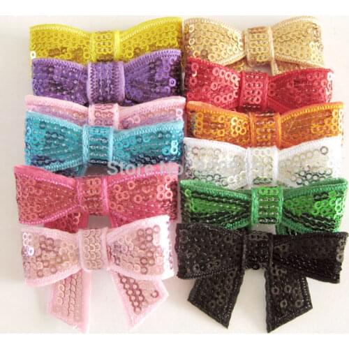 60pcs/lot 12colors Sequin Bow Applique Pick Your Colors