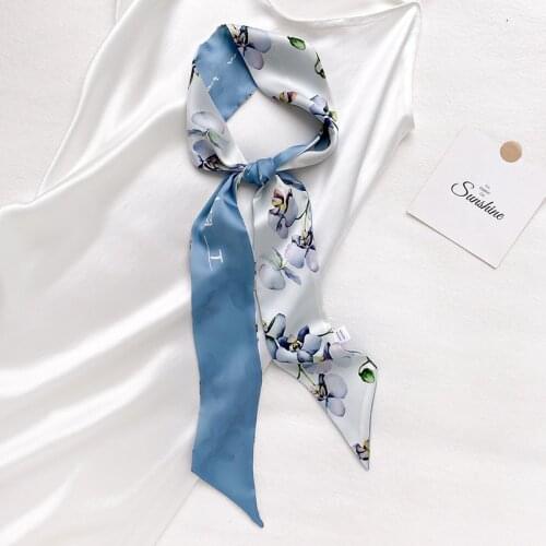 Brand 2021 Small Silk Scarf Women Shawls Wraps Luxury Office Hair Neck Hijabs Foulard Hijab Striped Print Scarves Ladies