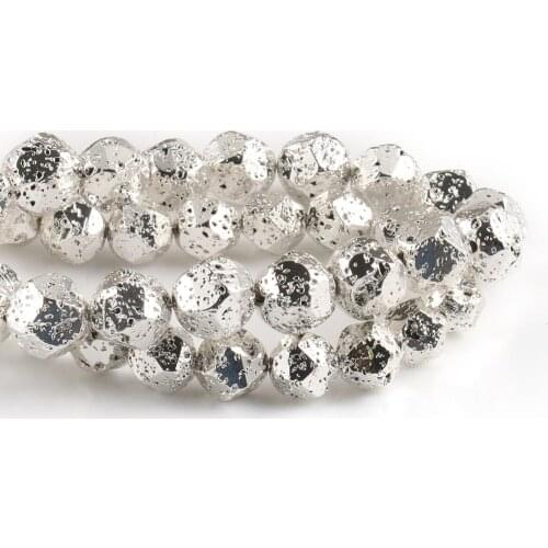 Natural Silver Plated Faceted Volcanic Lava Stone Beads for Jewlery Making DIY Handmade Bracelet Necklace 6-12mm Minerals Beads