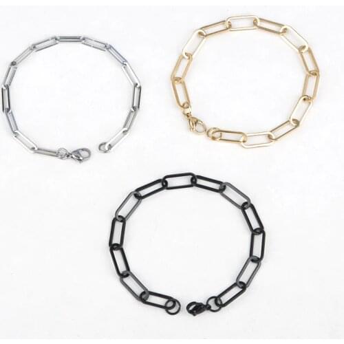 New 304 Stainless Steel 7mm 6mm 4mm Link Cable Chain Bracelets Black Gold Silver Color Oval Jewelry For Women Men Gifts 19cm