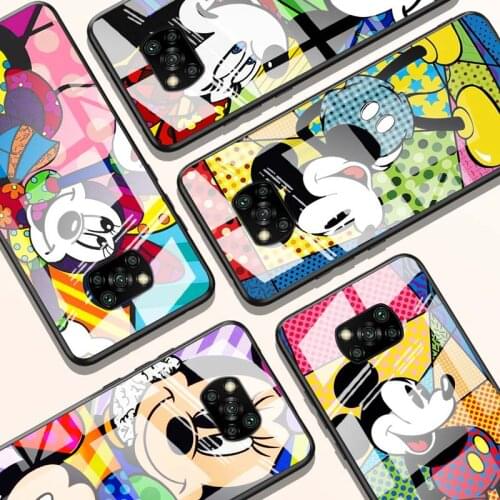 Color Disney Mickey for Xiaomi POCO X3 NFC F3 M2 X2 F2 Redmi K30 Redmi Note 9 Pro Luxury Tempered Glass Phone Case